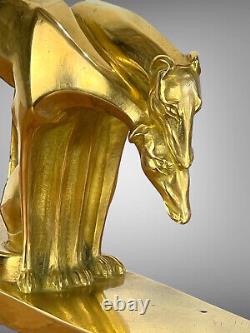 Pair of Gilded Bronze Greyhounds on Art Deco Base Signed by R. Marchal