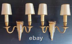 Pair of Louis XVI-style gilt bronze and engraved glass vase wall sconces, Art Deco
