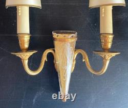Pair of Louis XVI-style gilt bronze and engraved glass vase wall sconces, Art Deco