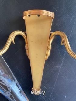 Pair of Louis XVI-style gilt bronze and engraved glass vase wall sconces, Art Deco