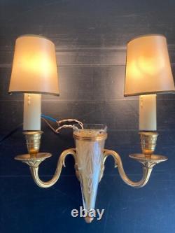 Pair of Louis XVI-style gilt bronze and engraved glass vase wall sconces, Art Deco