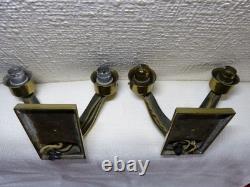 Pair of antique Art Deco bronze wall lamps