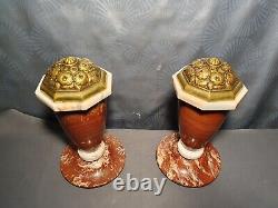 Pair of art deco marble and bronze floral sculpture cassolettes by SUE & MARE