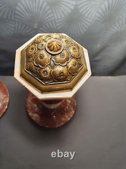 Pair of art deco marble and bronze floral sculpture cassolettes by SUE & MARE