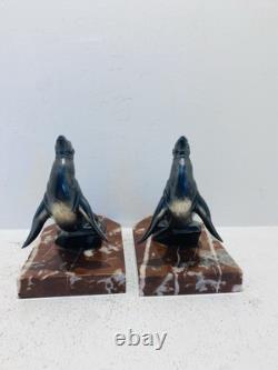 Pair of bookends in marble and bronze signed Hippolyte MOREAU - The Seals