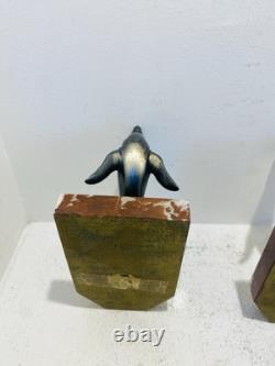 Pair of bookends in marble and bronze signed Hippolyte MOREAU - The Seals