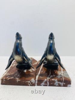 Pair of bookends in marble and bronze signed Hippolyte MOREAU - The Seals