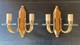 Pair Of Gilt Bronze Wall Sconces With Crystal Glass Discs Art Deco Horn Steps 1930