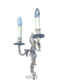 Pair of old Louis XVI-style stylized asymmetrical bronze wall lights-2 lights