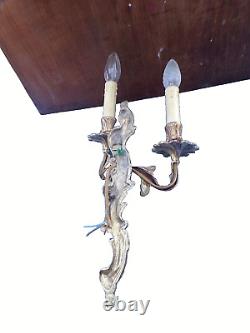 Pair of old Louis XVI-style stylized asymmetrical bronze wall lights-2 lights