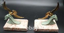 Pair of seagull bookends Deco birds REGULE BRONZE patina