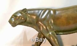 Panther In Bronze Patina Green Nuanced Gray Signed Leducq-art Deco