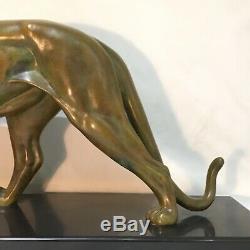 Panther In Bronze Patina Green Nuanced Gray Signed Leducq-art Deco