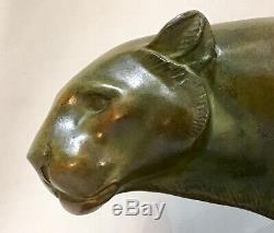 Panther In Bronze Patina Green Nuanced Gray Signed Leducq-art Deco