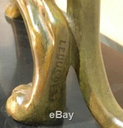 Panther In Bronze Patina Green Nuanced Gray Signed Leducq-art Deco