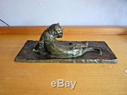 Panther Reclining Bronze Animal Art Nouveau Art Deco, Godchaux, Jouve, Guyot