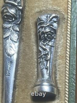 Paper Knife Set + Solid Bronze Seal, Silver-Plated, Signed M. BERTIN, Art Deco