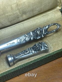 Paper Knife Set + Solid Bronze Seal, Silver-Plated, Signed M. BERTIN, Art Deco