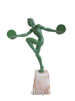 Patinated bronze Art Deco sculpture by S. Melani, young woman, Max Le Verrier era