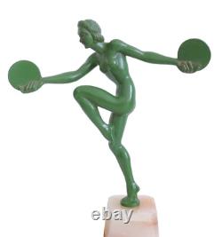 Patinated bronze Art Deco sculpture by S. Melani, young woman, Max Le Verrier era