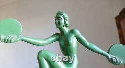 Patinated bronze Art Deco sculpture by S. Melani, young woman, Max Le Verrier era