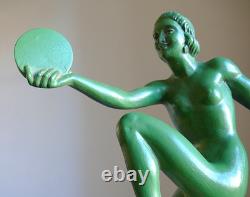 Patinated bronze Art Deco sculpture by S. Melani, young woman, Max Le Verrier era