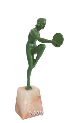 Patinated bronze Art Deco sculpture by S. Melani, young woman, Max Le Verrier era