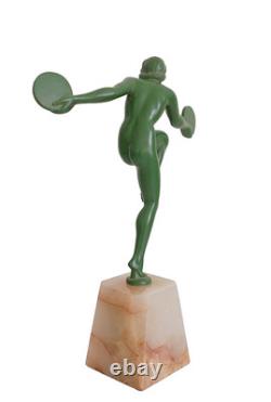 Patinated bronze Art Deco sculpture by S. Melani, young woman, Max Le Verrier era