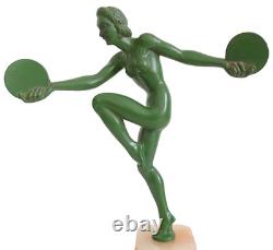 Patinated bronze Art Deco sculpture by S. Melani, young woman, Max Le Verrier era
