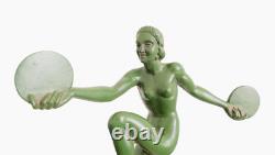 Patinated bronze Art Deco sculpture by S. Melani, young woman, Max Le Verrier era