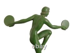 Patinated bronze Art Deco sculpture by S. Melani, young woman, Max Le Verrier era