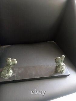 Patinated bronze sparrows photo holder Signed FRECOURT art deco on marble