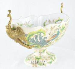 Peacock Bird Centerpiece Bowl Art Deco Art Nouveau Style Porcelain