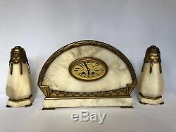 Pendulum Art Deco 1930 White Marble And Bronze Geometric Casserole With C2396