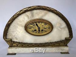 Pendulum Art Deco 1930 White Marble And Bronze Geometric Casserole With C2396