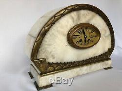 Pendulum Art Deco 1930 White Marble And Bronze Geometric Casserole With C2396