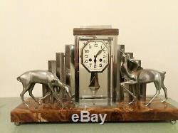 Pendulum Clock Michel Decoux Art Deco Onyx And Chrome Bronze Signed