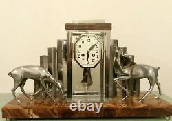Pendulum Clock Michel Decoux Art Deco Onyx And Chrome Bronze Signed