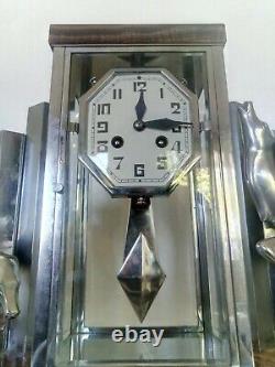 Pendulum Clock Michel Decoux Art Deco Onyx And Chrome Bronze Signed