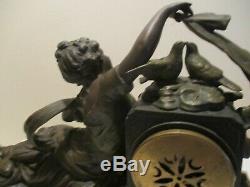 Pendulum Francois Moreau Idyll Printaniere P Bronze Gold Medal And Signature