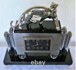 Pendulum Modern Art Panther Bronze Chrome Electric Clock Deco