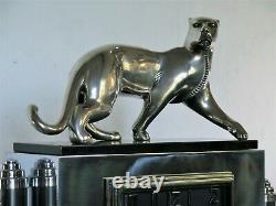 Pendulum Modern Art Panther Bronze Chrome Electric Clock Deco