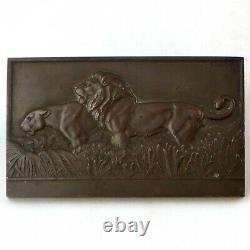 Plaque Ancienne Eugene Thenot Bronze Art Deco Les Lions 1930/30/medal/medaille