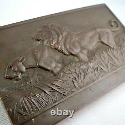 Plaque Ancienne Eugene Thenot Bronze Art Deco Les Lions 1930/30/medal/medaille