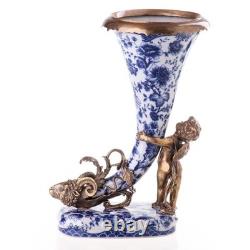 Porcelain and bronze vase adorned with an angel in Art Deco style