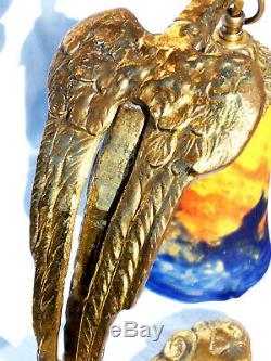 Pretty Tulip Bronze Eagle Lamp Muller, Model Ranc, Era Daum Galle 1900