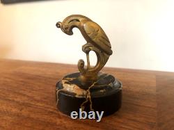 Pretty little bronze, marble base, stylized bird signed Bizette, Art Deco