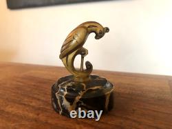 Pretty little bronze, marble base, stylized bird signed Bizette, Art Deco