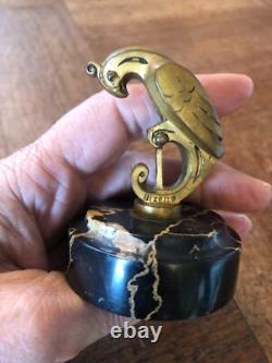 Pretty little bronze, marble base, stylized bird signed Bizette, Art Deco