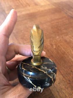 Pretty little bronze, marble base, stylized bird signed Bizette, Art Deco